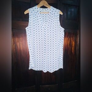 Pleione White and‎ Blue Patterned Blouse